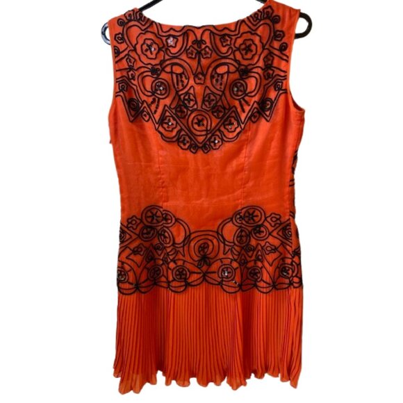 Max Mara Party Dress Orange w/ Black Piping & Sequins. S 38. Craftsmanship! - Picture 7 of 9